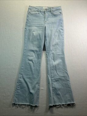 Frame Denim Light Blue Flare Jeans with Frayed Hem